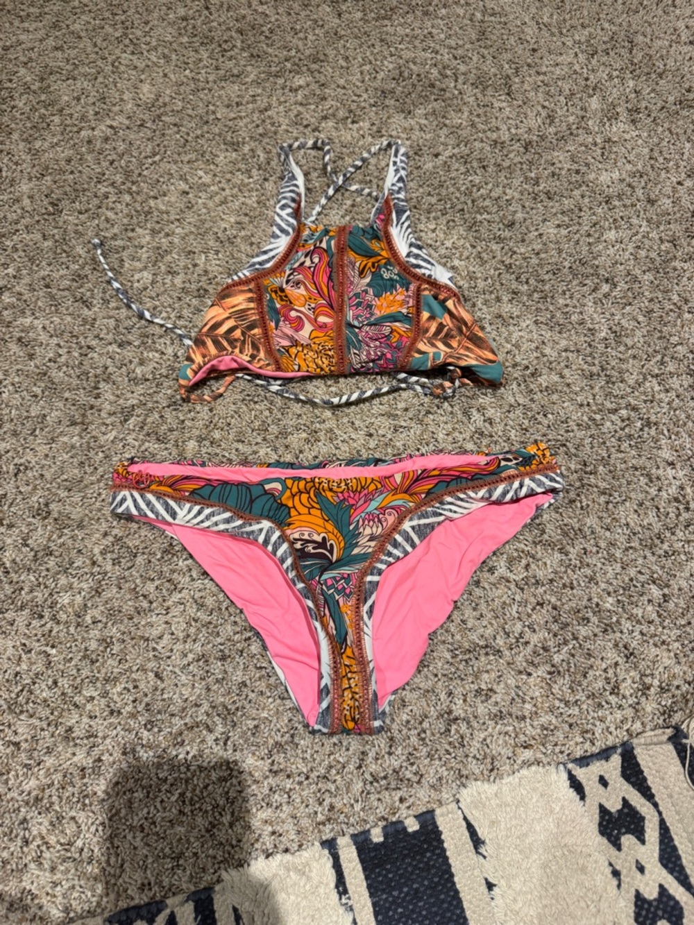 Maaji Pink Multicolor Paisley Print High Neck Bikini